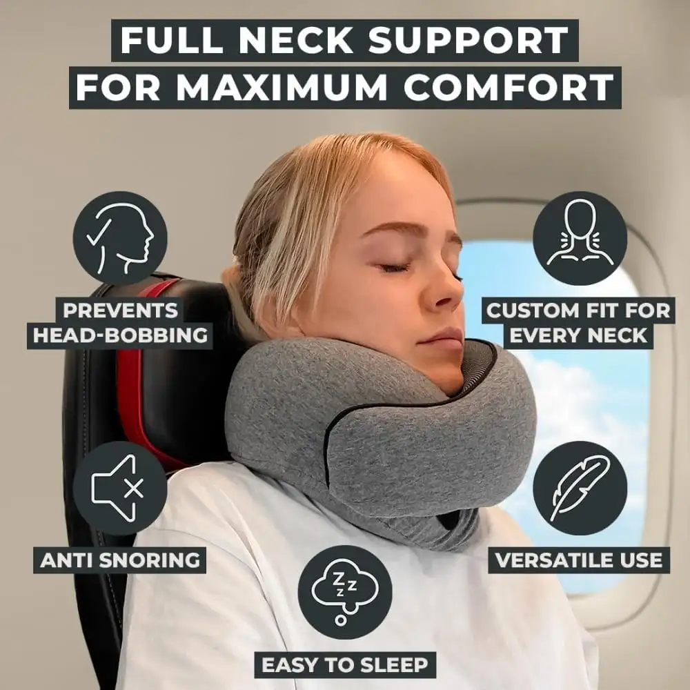 FlyHugz Neck Travel Pillow  Memory Foam Neck Pillow for Comfort on Airplane  Compact and Ergonomic Design - 61xetIFULAL._AC_SL1000_
